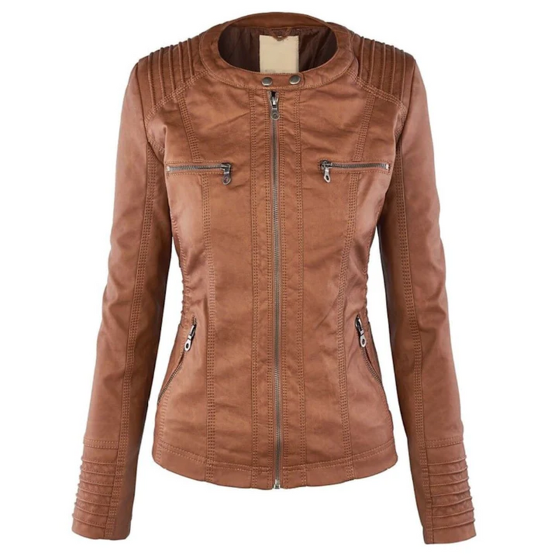 Damen Lederjacke Bikerstil mit Reißverschlusstaschen-Luzern Mode