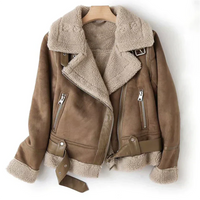 Damen Shearling Jacke mit Reißverschluss und Gürtel-Bruaun-XS-Luzern Mode