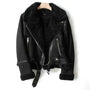 Damen Shearling Jacke mit Reißverschluss und Gürtel-Schwarz-XS-Luzern Mode