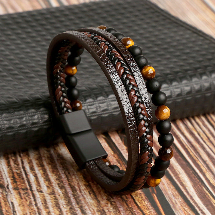 Herren-Armbandset | Leder Stilvoll Vielseitig Langlebig Robust Modern-M (19cm)-Braun-Luzern Mode