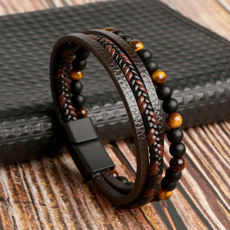 Herren-Armbandset | Leder Stilvoll Vielseitig Langlebig Robust Modern-M (19cm)-Braun-Luzern Mode