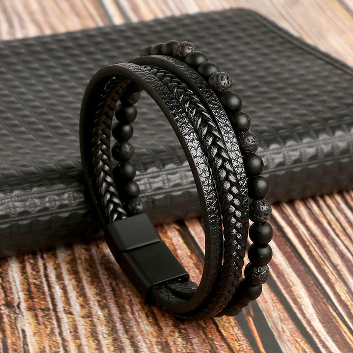 Herren-Armbandset | Leder Stilvoll Vielseitig Langlebig Robust Modern-M (19cm)-Schwarz-Luzern Mode