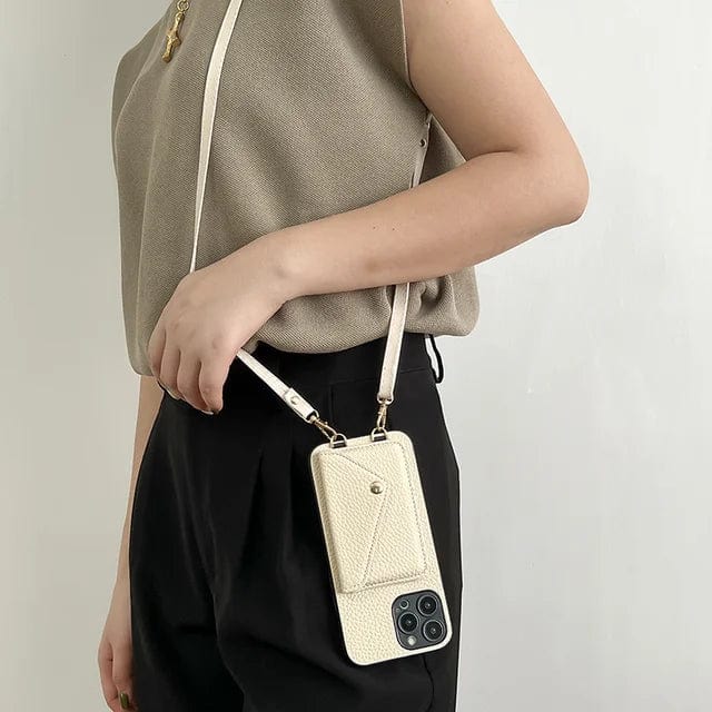 Crossbody Handyhülle Leder mit Kartenfach für Damen-Beige-iPhone 12-Luzern Mode