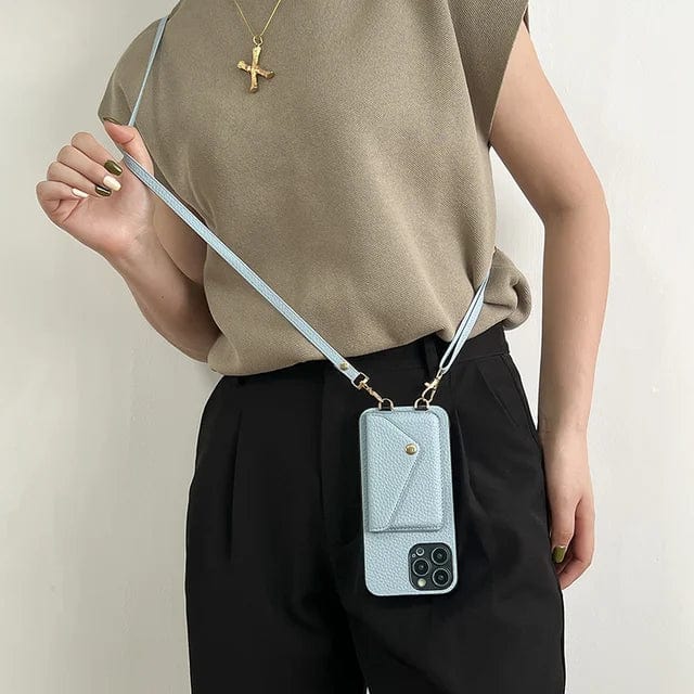 Crossbody Handyhülle Leder mit Kartenfach für Damen-Hellblau-iPhone 12-Luzern Mode