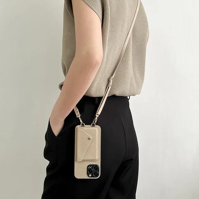 Crossbody Handyhülle Leder mit Kartenfach für Damen-Hellbraun-iPhone 12-Luzern Mode