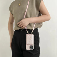 Crossbody Handyhülle Leder mit Kartenfach für Damen-Rosa-iPhone 12-Luzern Mode