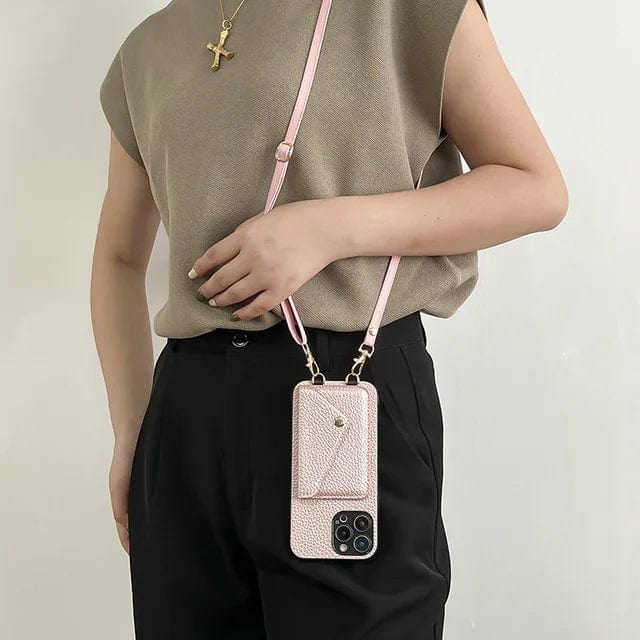 Crossbody Handyhülle Leder mit Kartenfach für Damen-Rosa-iPhone 12-Luzern Mode