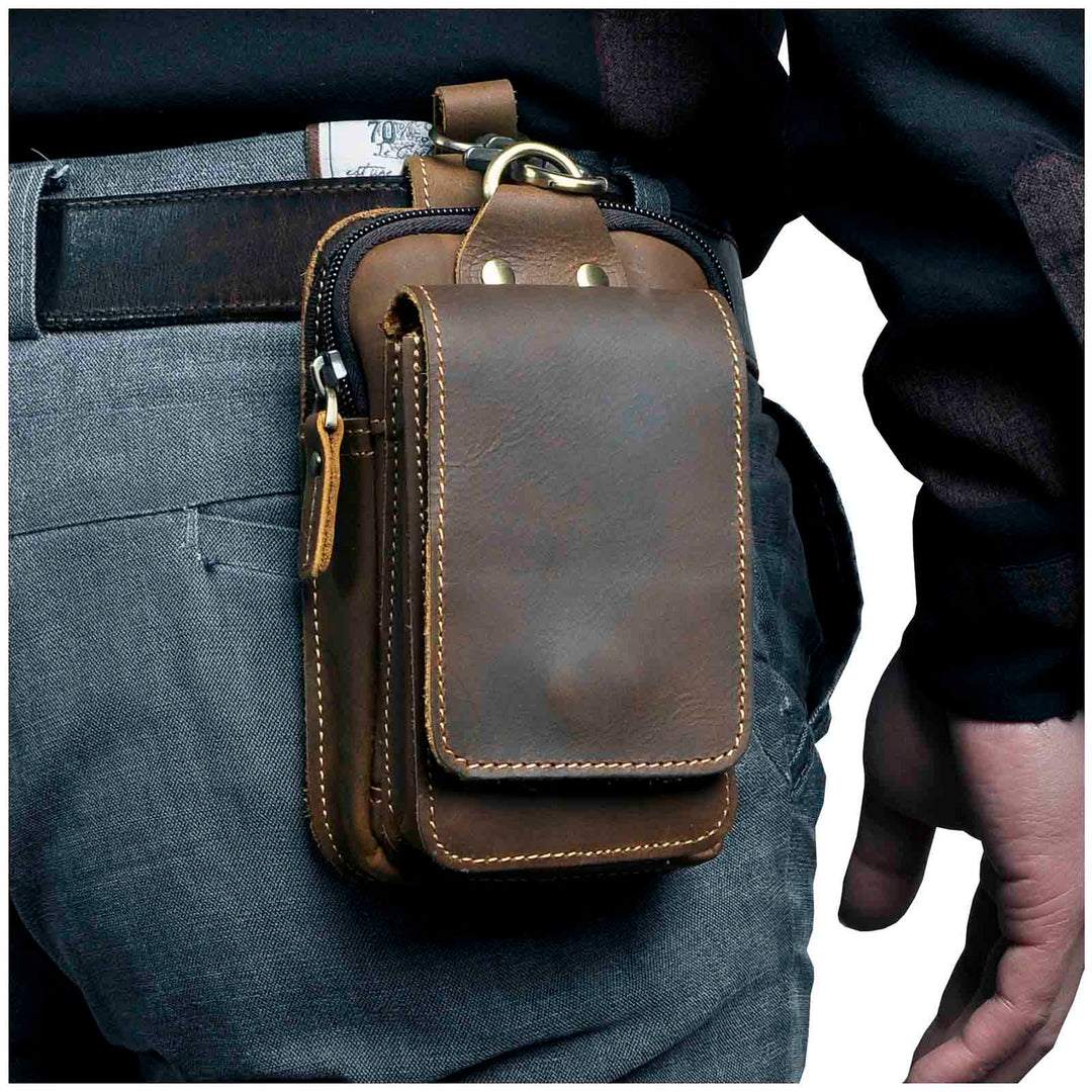 Hochwertige Leder Gürteltasche für Handy und Zubehör-Dunkelbraun-Luzern Mode