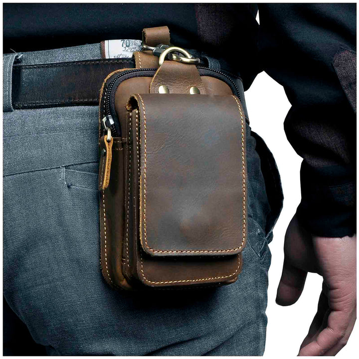 Hochwertige Leder Gürteltasche für Handy und Zubehör-Dunkelbraun-Luzern Mode