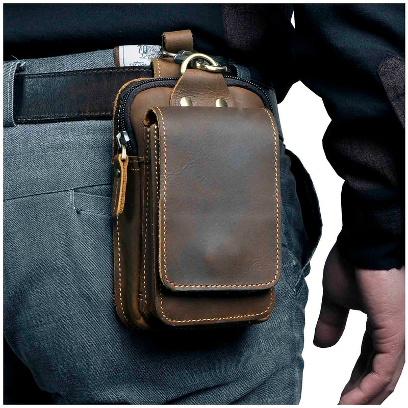 Hochwertige Leder Gürteltasche für Handy und Zubehör-Dunkelbraun-Luzern Mode