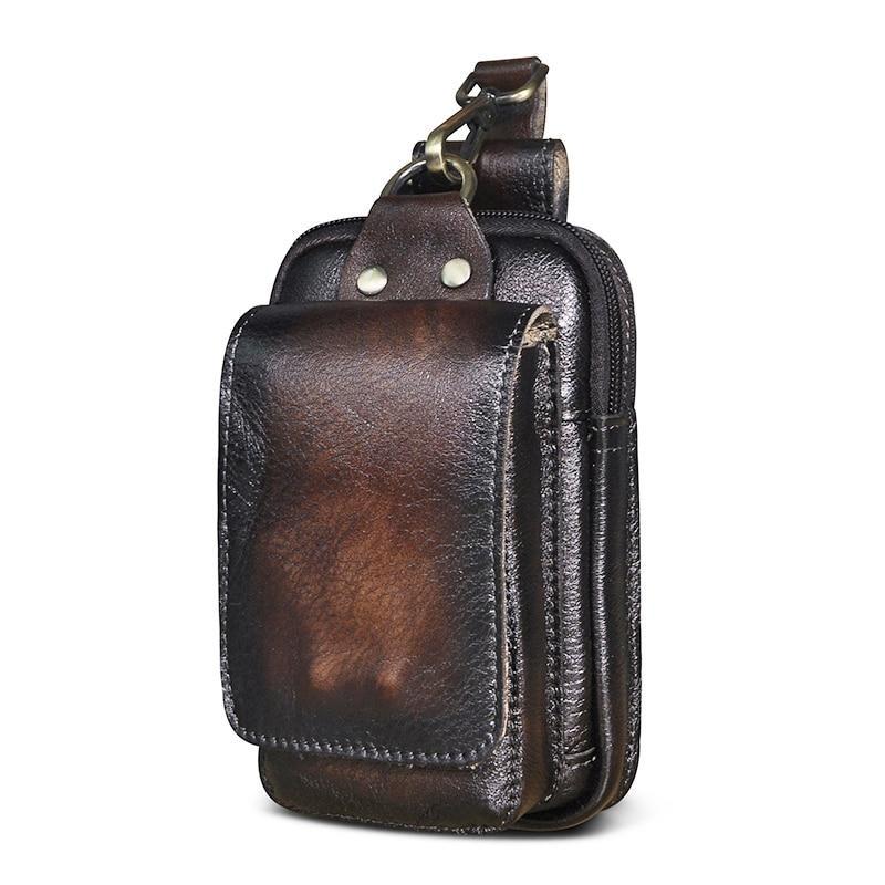 Hochwertige Leder Gürteltasche für Handy und Zubehör-Dunkler Kaffee-Luzern Mode