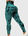 Damen Leggings mit Hohem Bund und Modernem Muster-Blau Grün-S-Luzern Mode