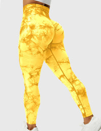 Damen Leggings mit Hohem Bund und Modernem Muster-Gelb-S-Luzern Mode