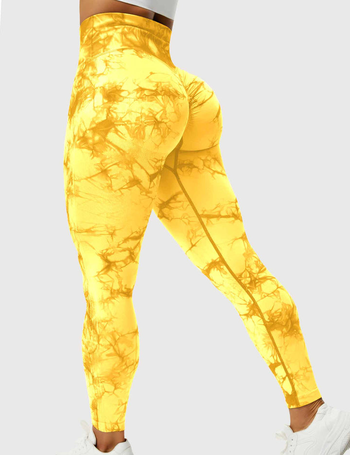Damen Leggings mit Hohem Bund und Modernem Muster-Gelb-S-Luzern Mode