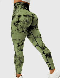 Damen Leggings mit Hohem Bund und Modernem Muster-Grün-S-Luzern Mode
