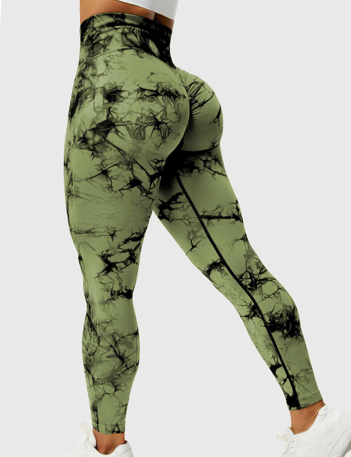 Damen Leggings mit Hohem Bund und Modernem Muster-Grün-S-Luzern Mode