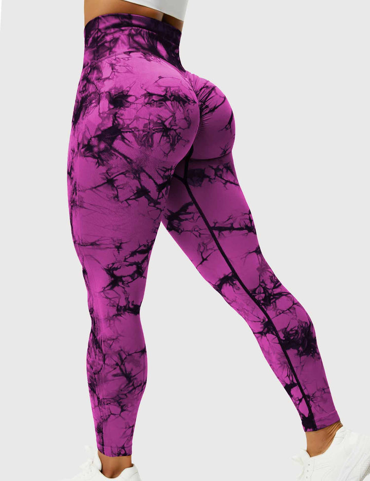 Damen Leggings mit Hohem Bund und Modernem Muster-Lila Pink-S-Luzern Mode