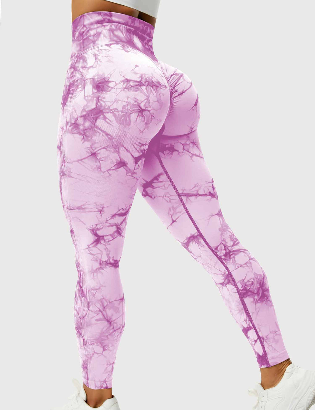 Damen Leggings mit Hohem Bund und Modernem Muster-Lila-S-Luzern Mode