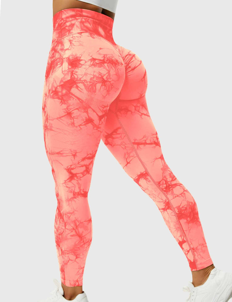 Damen Leggings mit Hohem Bund und Modernem Muster-Orange-S-Luzern Mode