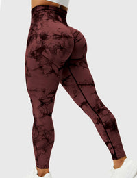 Damen Leggings mit Hohem Bund und Modernem Muster-Rot Braun-S-Luzern Mode