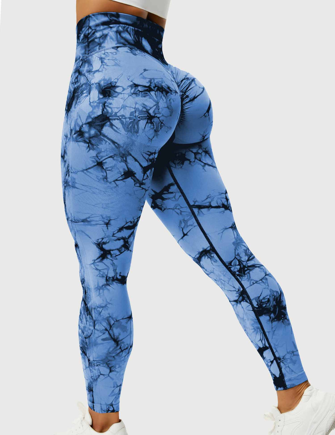 Damen Leggings mit Hohem Bund und Modernem Muster-Schwarz Blau-S-Luzern Mode