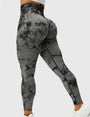 Damen Leggings mit Hohem Bund und Modernem Muster-Schwarz Grau-S-Luzern Mode