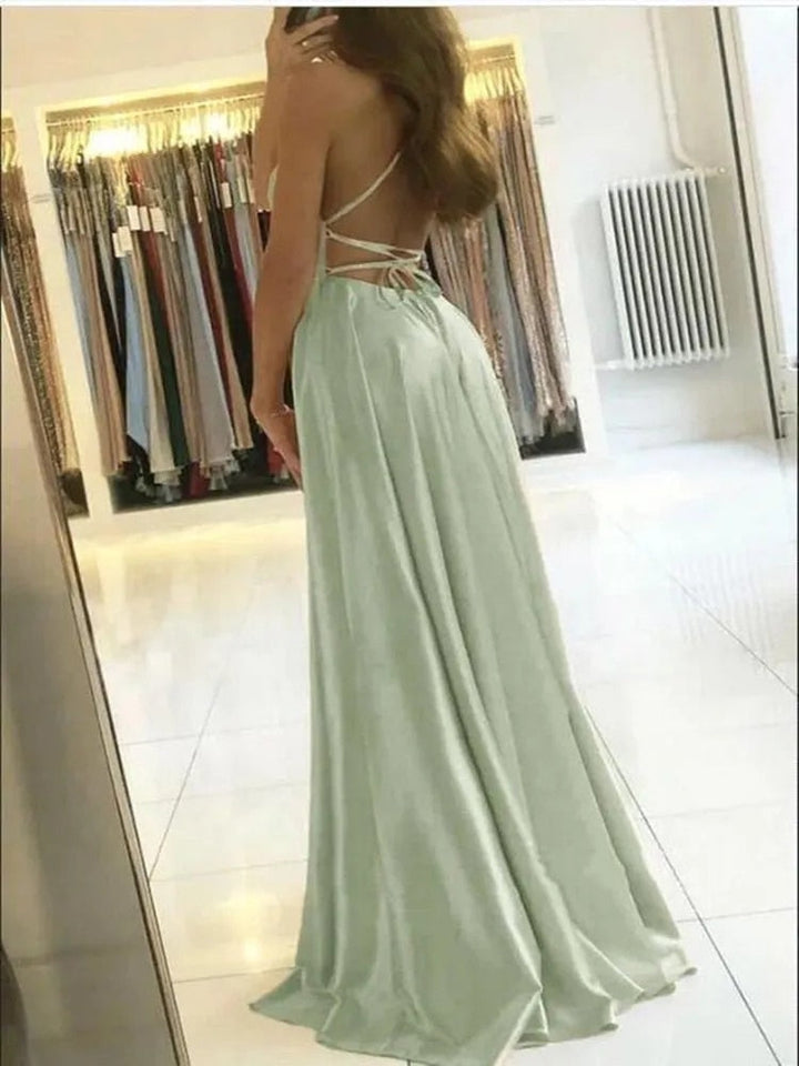 Maxi Kleid | Seitenschlitz | Spaghettiträger | Ärmellos | Rundhalsausschnitt-Luzern Mode