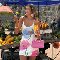 Sommerkleid Damen | Ärmellos mit Rückenausschnitt | Figurbetont | Strandmode-Mehrfachfarbe-S-Luzern Mode