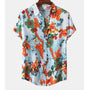 Tropenhemd Herren | Blumenmuster | leicht | atmungsaktiv | locker geschnitten | bunt-Blau-Orange-S-Luzern Mode