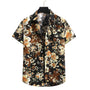 Tropenhemd Herren | Blumenmuster | leicht | atmungsaktiv | locker geschnitten | bunt-Braun-Schwarz-S-Luzern Mode
