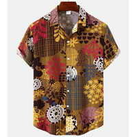 Tropenhemd Herren | Blumenmuster | leicht | atmungsaktiv | locker geschnitten | bunt-Dunkelbraun-Gelb-S-Luzern Mode