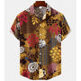 Tropenhemd Herren | Blumenmuster | leicht | atmungsaktiv | locker geschnitten | bunt-Dunkelbraun-Gelb-S-Luzern Mode