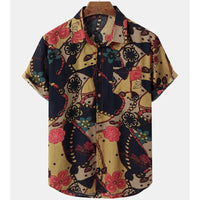 Tropenhemd Herren | Blumenmuster | leicht | atmungsaktiv | locker geschnitten | bunt-Schwarz-Dunkelbraun-S-Luzern Mode