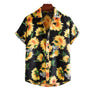 Tropenhemd Herren | Blumenmuster | leicht | atmungsaktiv | locker geschnitten | bunt-Schwarz-Gelb-S-Luzern Mode
