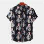 Tropenhemd Herren | Blumenmuster | leicht | atmungsaktiv | locker geschnitten | bunt-Schwarz-Rosa-S-Luzern Mode