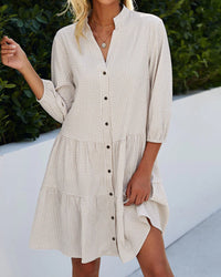 Sommerkleid | Karomuster | A-Linien | Leicht | Lange Ärmel | Knielang-Khaki-S-Luzern Mode