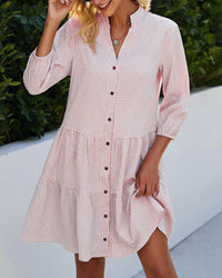Sommerkleid | Karomuster | A-Linien | Leicht | Lange Ärmel | Knielang-Rosa-S-Luzern Mode