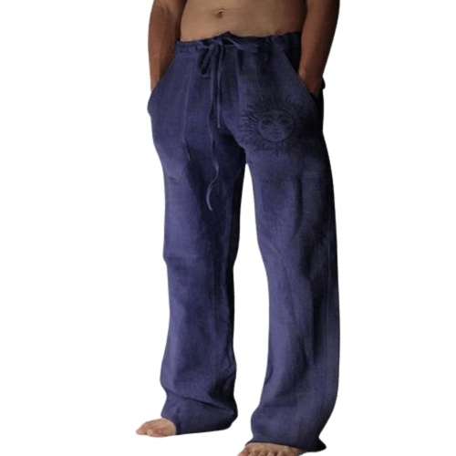 Sommerhose Herren | Leinen | Locker & bequem | Freizeit | Yoga | Alltag-Blau-S-Luzern Mode