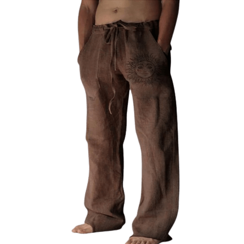 Sommerhose Herren | Leinen | Locker & bequem | Freizeit | Yoga | Alltag-Braun-S-Luzern Mode