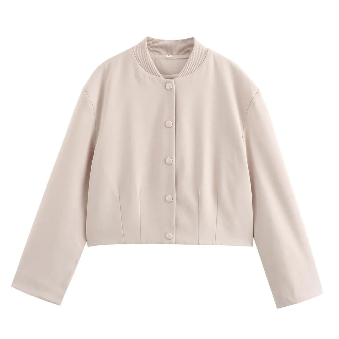 Leichtgewicht | Bomberjacke | Damen | Sommer | Stehkragen | Lässig | Schick-Beige-S-Luzern Mode