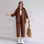 Damen Outfit | Zweiteilig | Einfarbig | Lockere Schnitt | Bluse | Hose-Braun-S-Luzern Mode