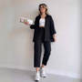 Damen Outfit | Zweiteilig | Einfarbig | Lockere Schnitt | Bluse | Hose-Schwarz-S-Luzern Mode