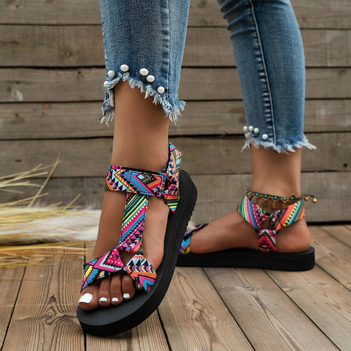 Damen Sandalen | Bunten Details | Offenes Design | Verstellbar -35-Luzern Mode