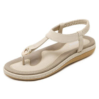 Damen Sandalen | Offenes Design | Rutschfest | Flaches Design -Beige-35-Luzern Mode