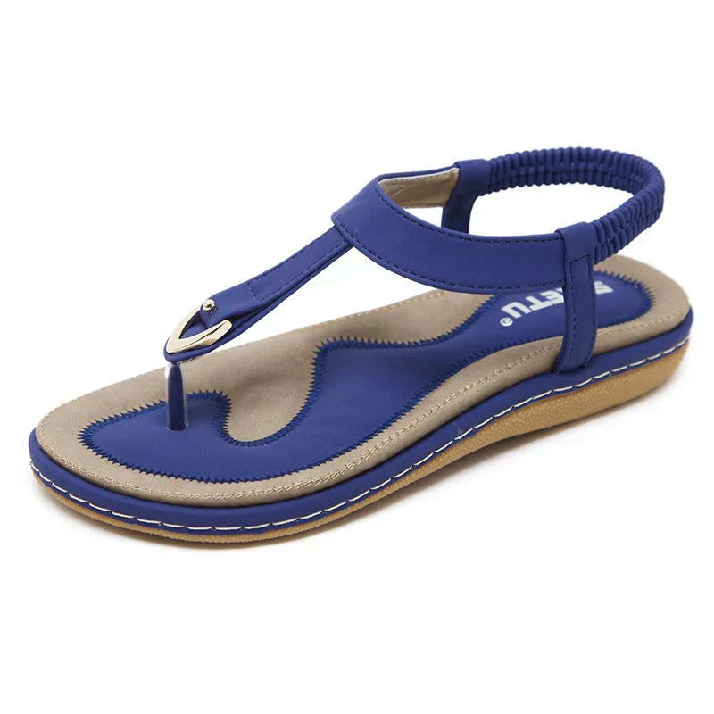 Damen Sandalen | Offenes Design | Rutschfest | Flaches Design -Blau-35-Luzern Mode