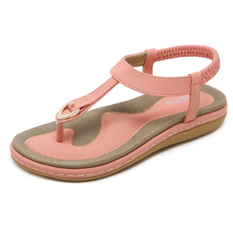 Damen Sandalen | Offenes Design | Rutschfest | Flaches Design -Rosa-35-Luzern Mode