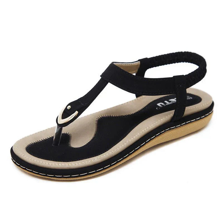 Damen Sandalen | Offenes Design | Rutschfest | Flaches Design -Schwarz-35-Luzern Mode