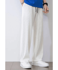 Herren Sommerhose | Elastischer Bund | Knöchellang | Einfarbig-Weiß-S-Luzern Mode