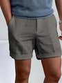 Sommer Shorts Herren | Leinen Baumwolle | Locker | Luftig | Atmungsaktiv | Strand-Dunkelgrau-S-Luzern Mode