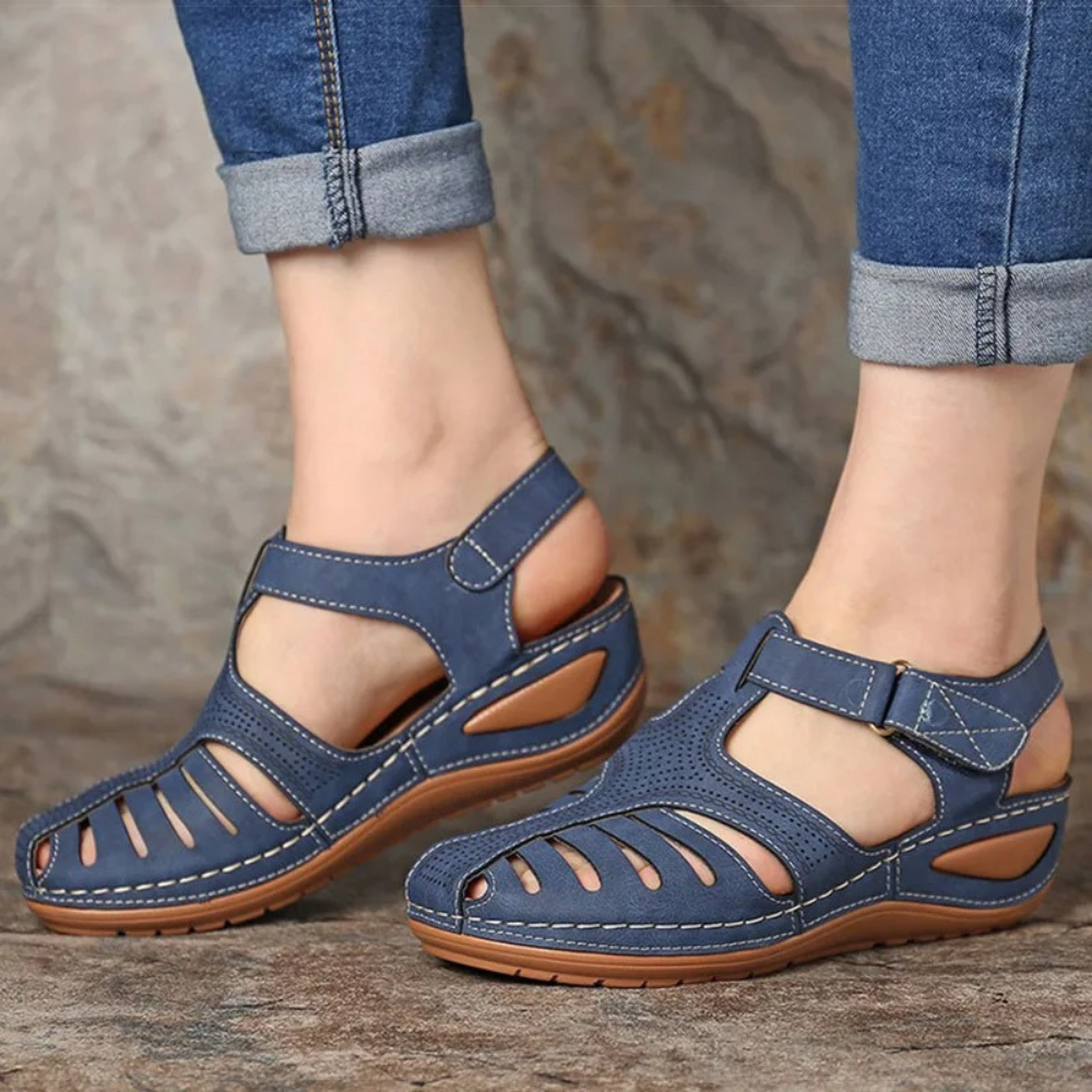 Römersandalen Damen - Bequeme Sommerschuhe mit Riemen-35-Blau-Luzern Mode
